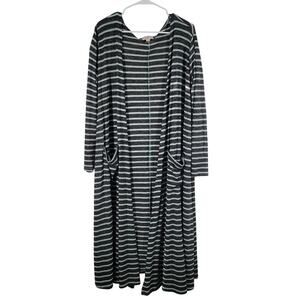 Lularoe Open Front Cardigan Womens Large Gray Green Stripe Pocket Sarah Duster